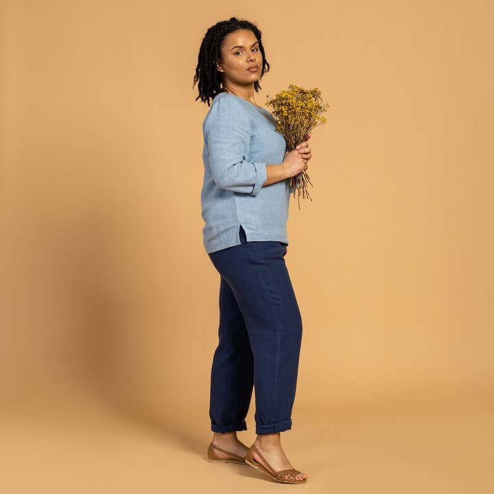 menique - Wholesale Blouse - Women's - Natural 100% Linen Blouse Nora - Casual 3/4 Sleeve Linen Top6