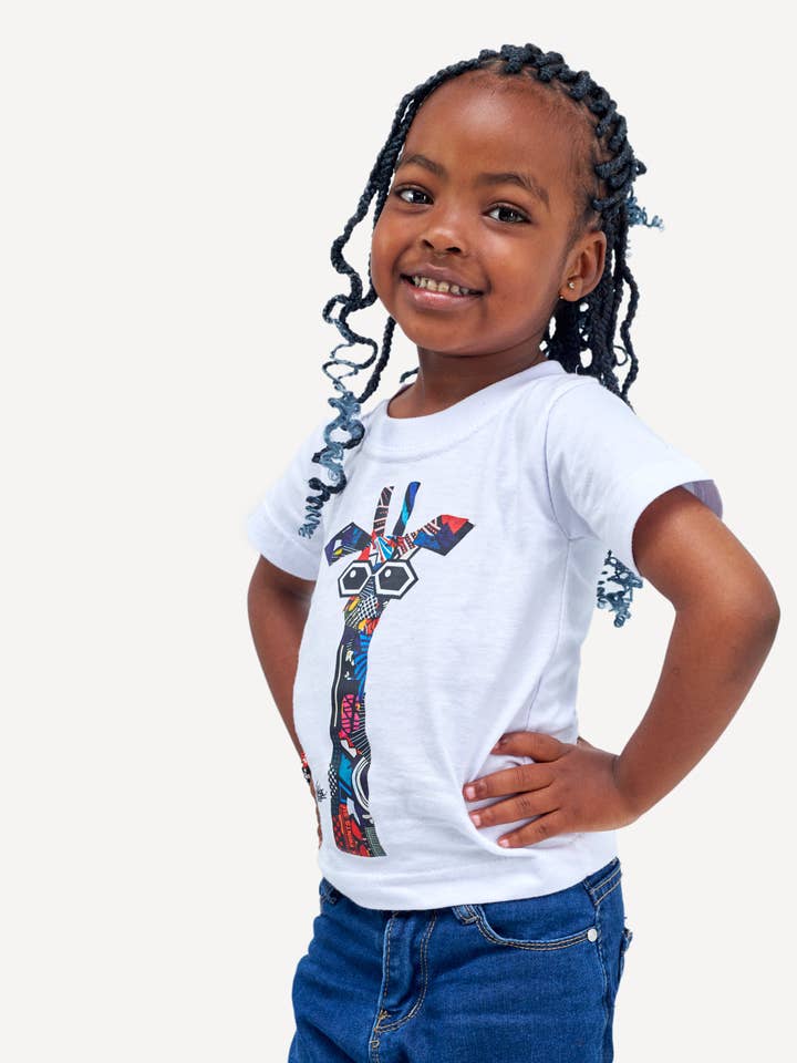 Kali Kids Ts: White with Twiga for wholesale by Kitu Kali
