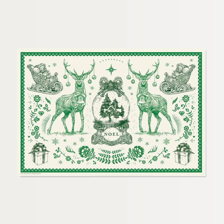 Brook Isle - Wholesale Disposable placemat - Vintage Holiday Paper Placemats in Green (Set of 20)0