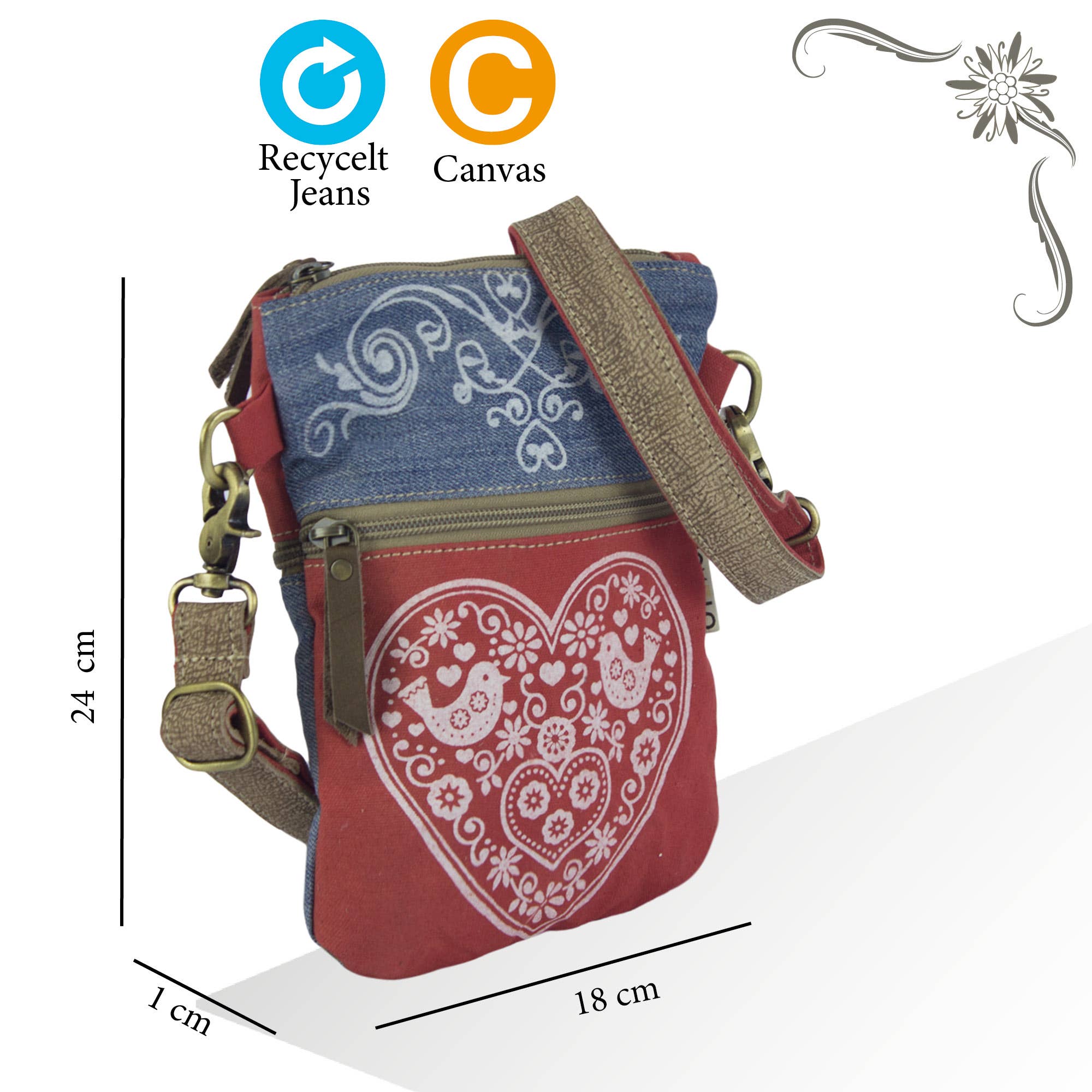 Sunsa - Vente Sac à bandoulière – femme - Sac à bandoulière Domelo. Sac traditionnel avec motif de cœur3