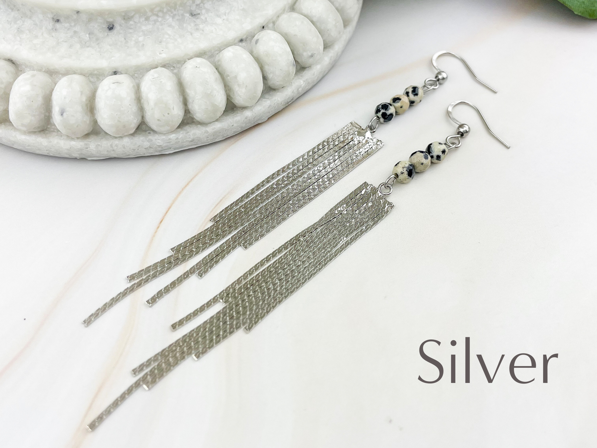 WonderLight Jewelry – wholesale Tassel earrings – Gemstone Tassel Earrings - Dalmatian Jasper / Inner Child1