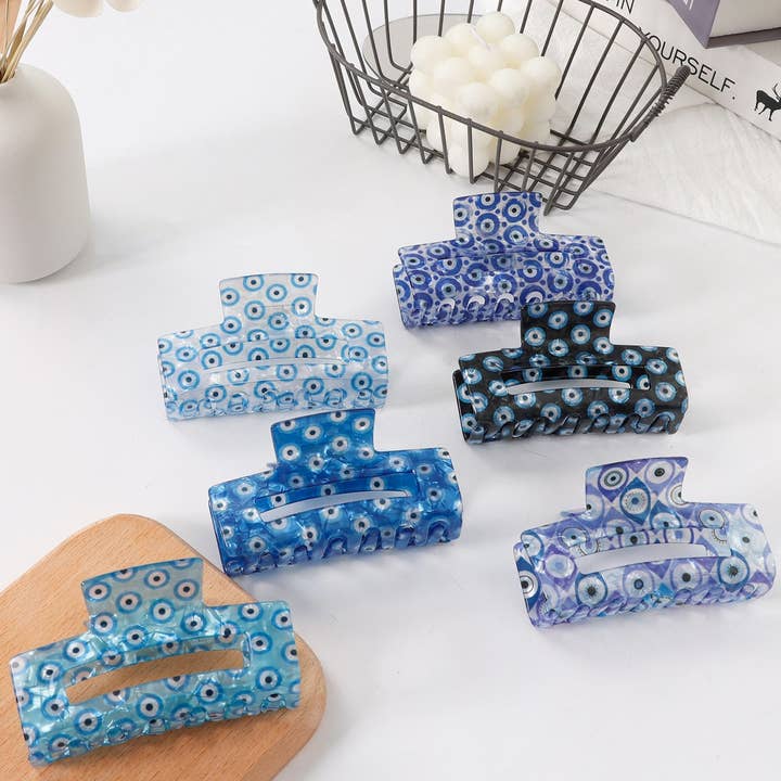 NINEXIS - Wholesale Hair Clip - Women's - CWAHA1612_RECTANGULAR PRINT BLUE SERIES HAIR CLAW CLIP