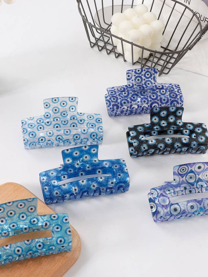 CWAHA1612_RECTANGULAR PRINT BLUE SERIES HAIR CLAW CLIP for wholesale by NINEXIS