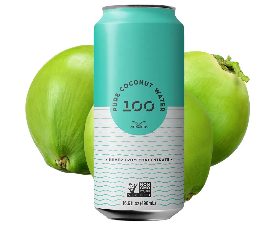 100 Coconuts - Wholesale Flavored/Infused Water (Non-Carbonated) - PURE COCONUT WATER 16.6oz - 12 Pack