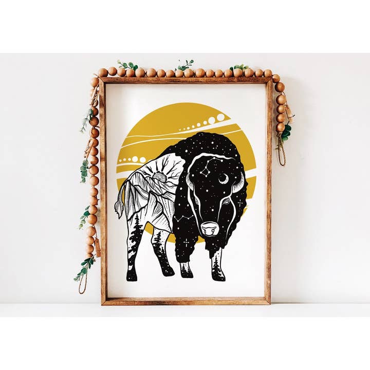 Bison Solnedgang Print for engroshandel hos Mountain Mornings