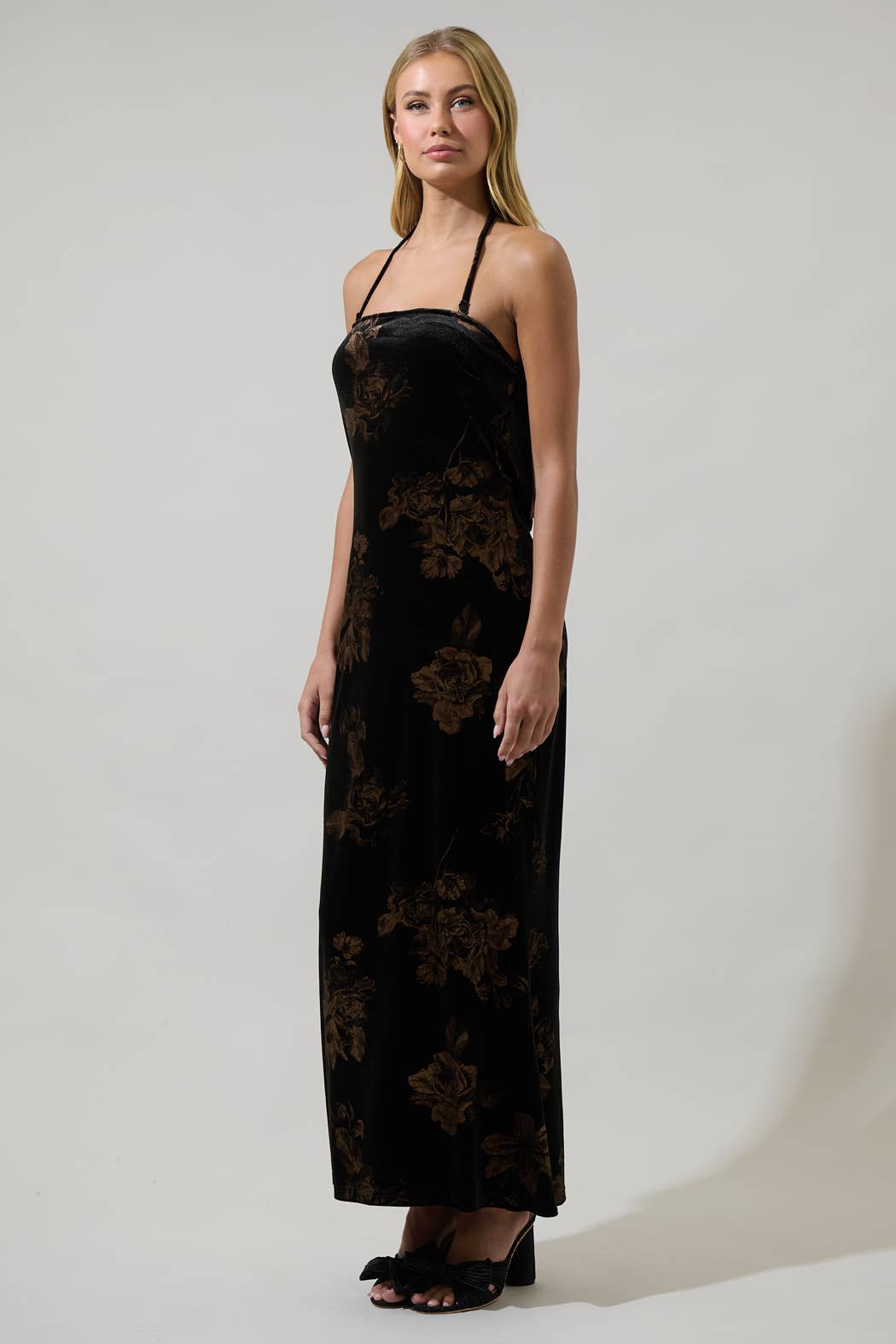 BLACK MULTI Ace Floral Dynamite Velvet Strapless Maxi Dress for wholesale on Faire3