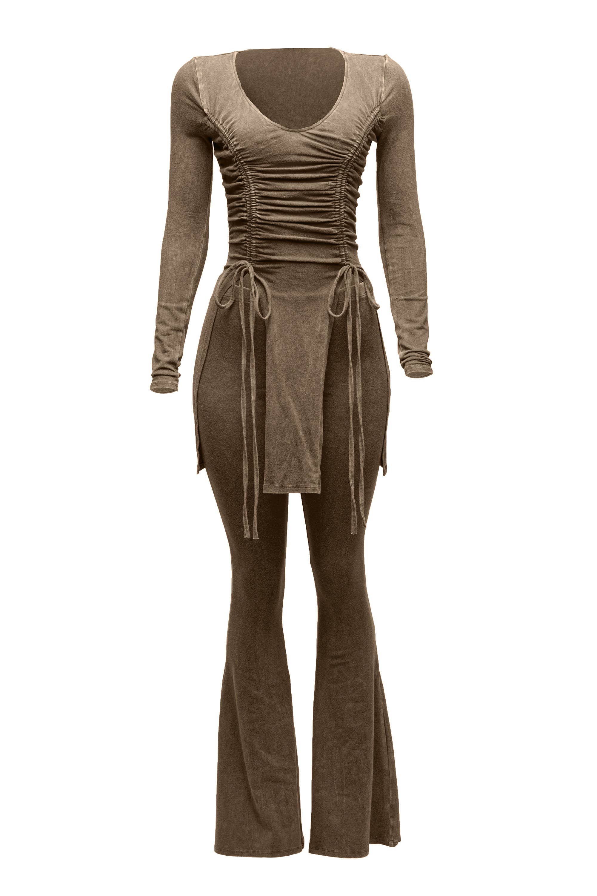 K Too - Wholesale Lounge Set - Women's - Mineral washed long sleeve bell bottom pants set6