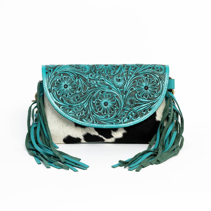 Turquoise Leather Western Shoulder Bag ABHB 18-25201 for wholesale by Leather Impressions Inc
