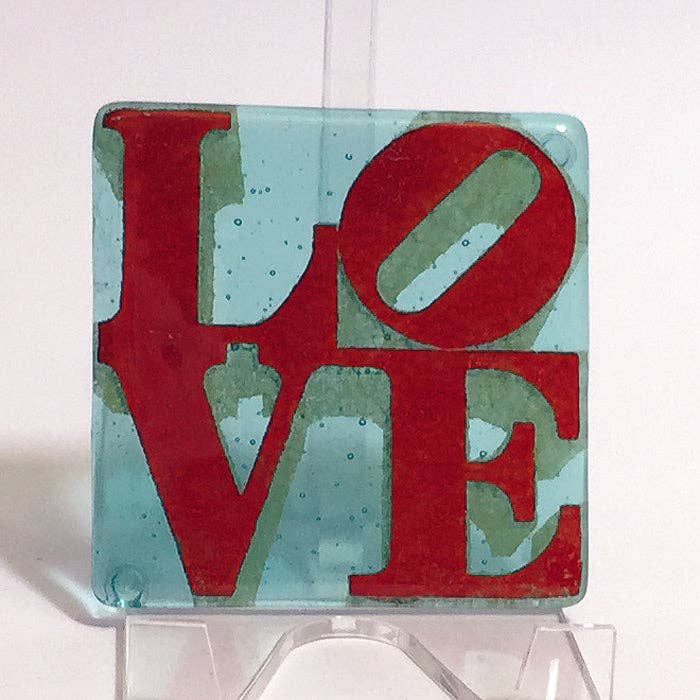 Kiku Handmade | Contemporary Fused Glass Home Goods - Wholesale Coasters - LOVE Fused Glass 4" Single Coaster