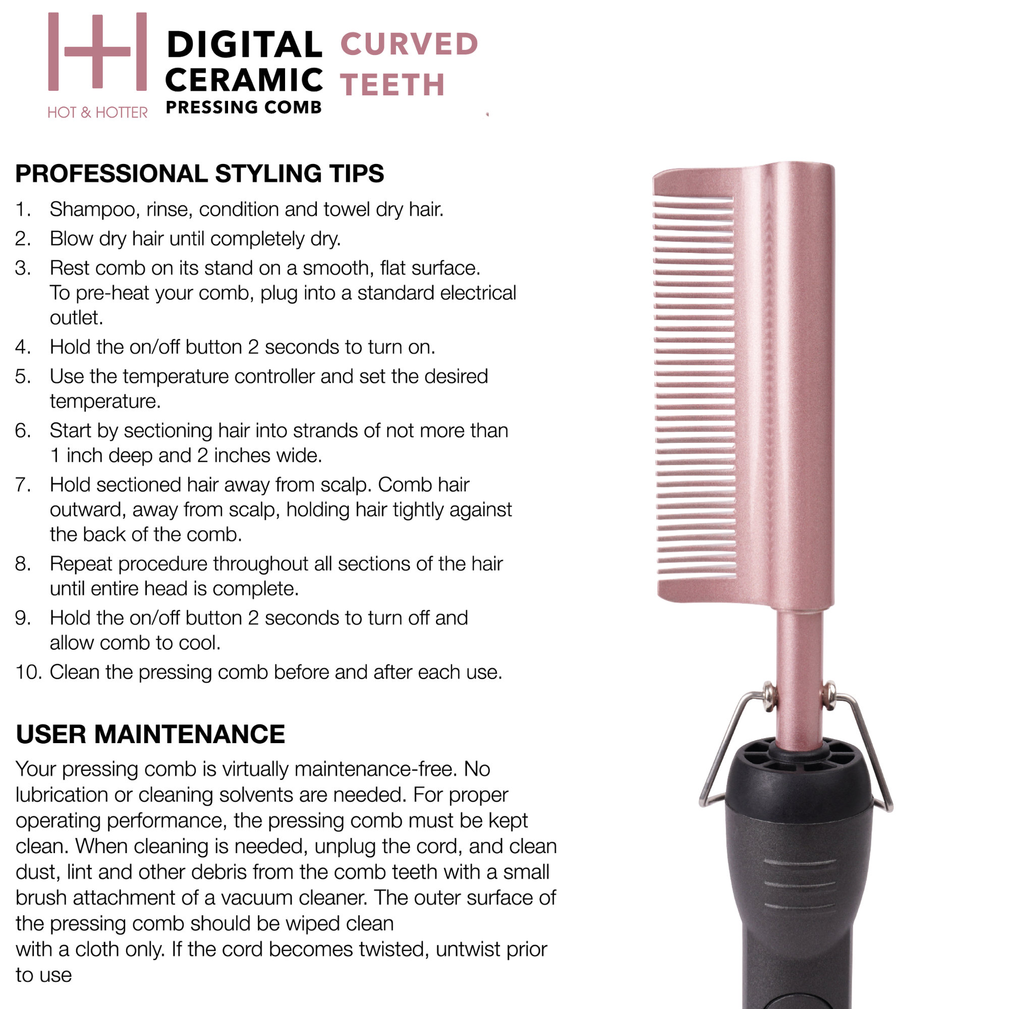 Annie International, Inc. - Wholesale Hair Brush/Comb - Hot & Hotter Digital Electrical Ceramic Pressing Comb Curved3