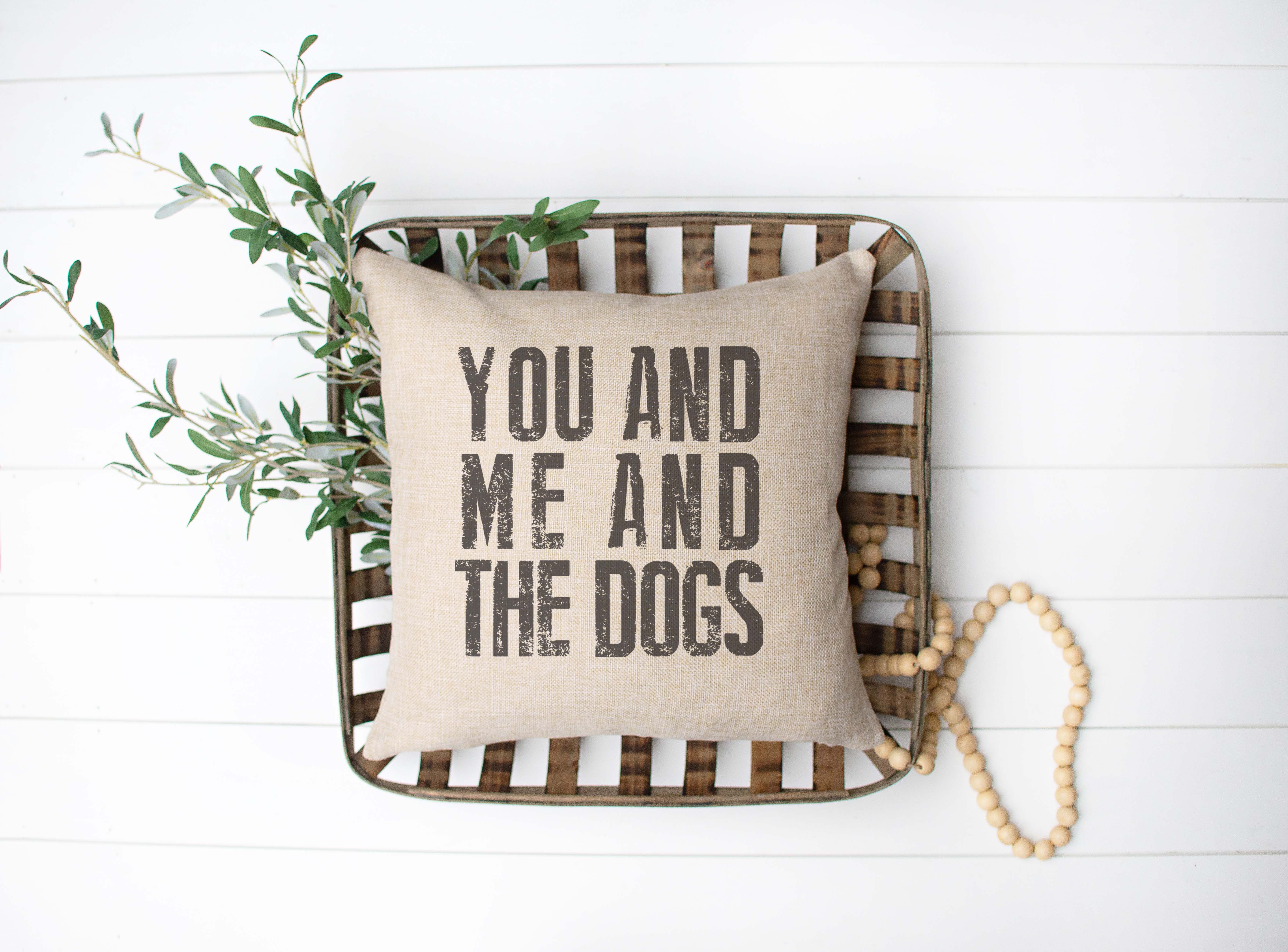 Burlap You Me and the Dogs Pillow, Pet Throw Pillow, Dog Home Decor for wholesale on Faire2