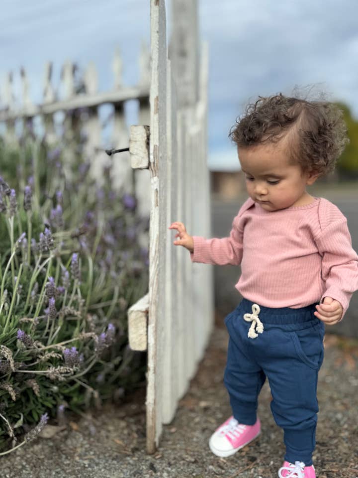 The Coby - Peony-Long sleeved organic cotton ribbed bodysuit for wholesale by Mimi & Me