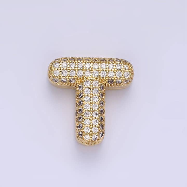 Aim Eternal – wholesale Individual charm/pendant – 14K Gold Filled 15mm Micro Paved Balloon Bubble Initial Letter Pendant | A1171-A118321