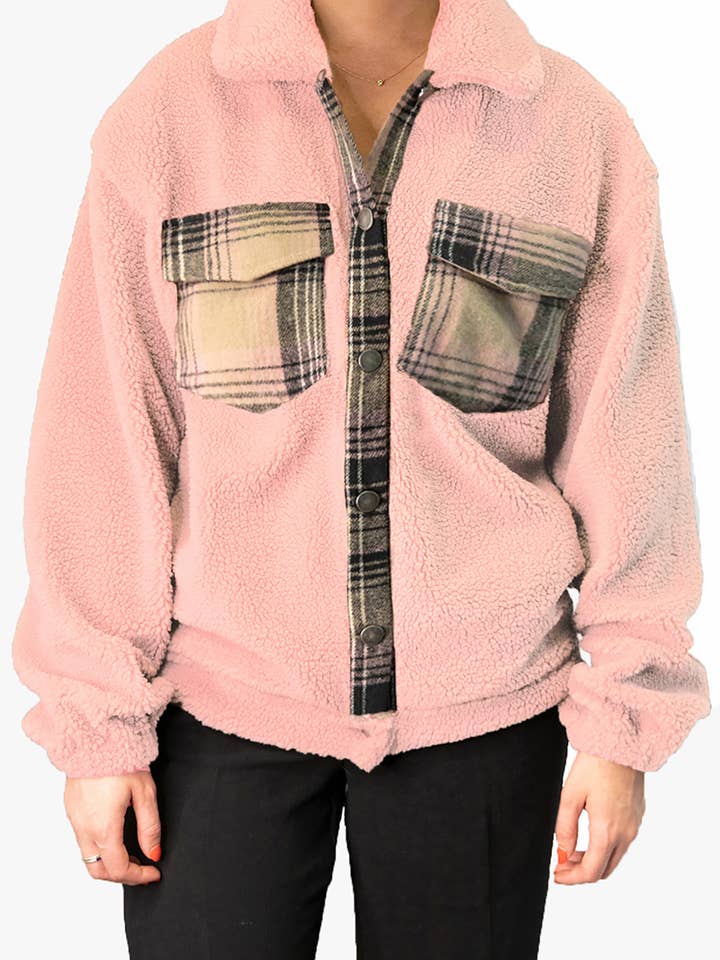 Jen & Co. - Wholesale Shirt Jacket/Shacket - Women's - SKT2386 Dora Plaid Accent Shacket