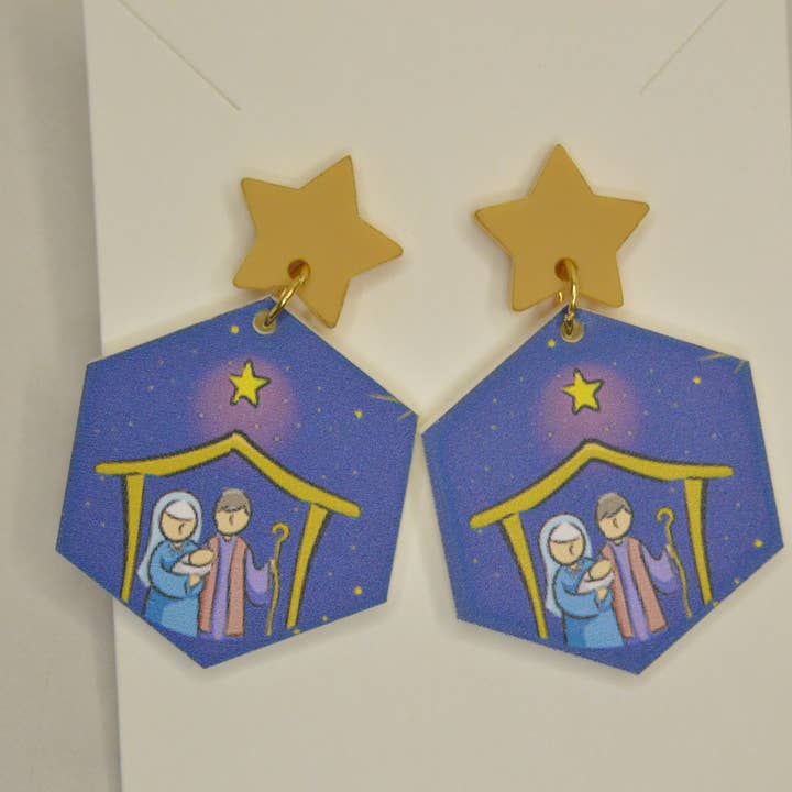 Nativity Earrings, Christmas Earrings, Acrylic Earrings for wholesale by The Adorned Fox