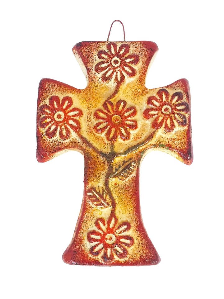 Clay Cross With Flowers for wholesale by Sedona Spirit