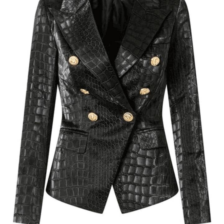 Whitney Zwarte Faux Croco Leren Blazer voor wholesale door ALLARA