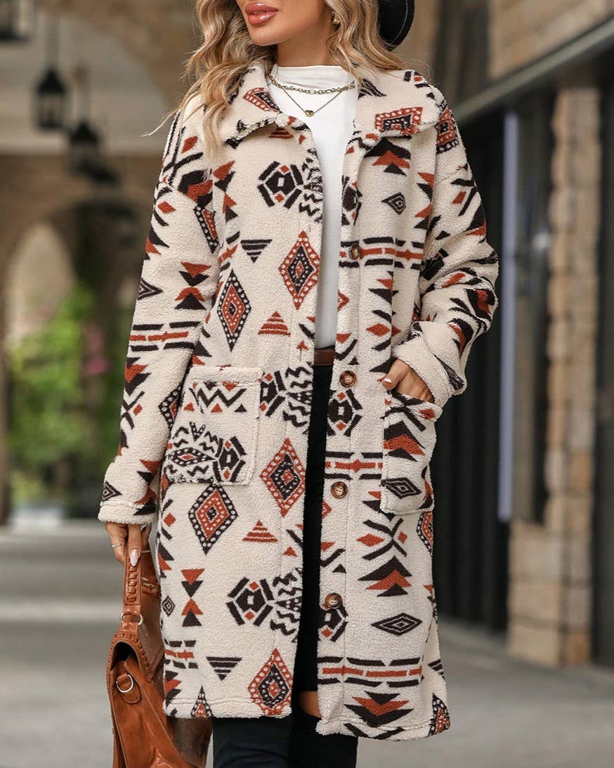 HIDDENBRAND - Wholesale Fur/Faux Fur Coat - Women's - Aztec faux fur lapel longline teddy coat1