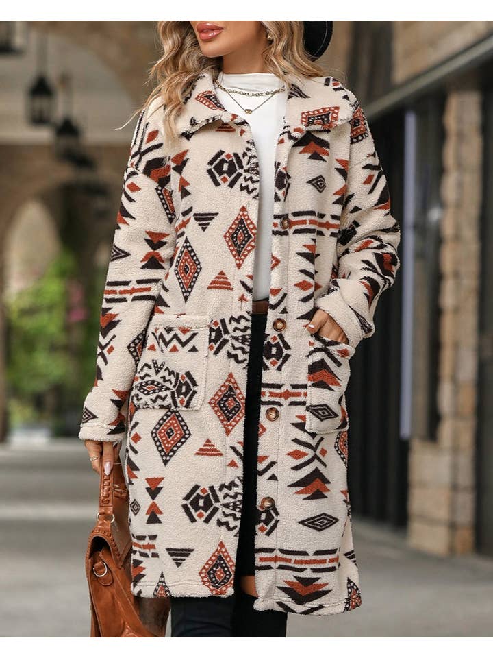 HIDDENBRAND - Wholesale Fur/Faux Fur Coat - Women's - Aztec faux fur lapel longline teddy coat1