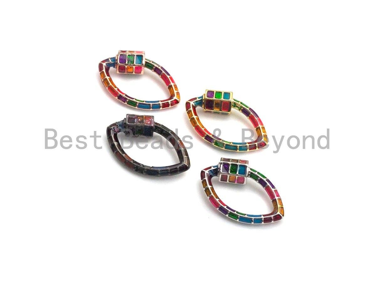 BestBeads&Beyond - Wholesale Clasp - Colorful Enamel pave Oval Evil Eye Shape Clasp, Gold/Silver/Rose Gold/Gunmetal Carabiner Clasp, 15x25mm, sku#H2280