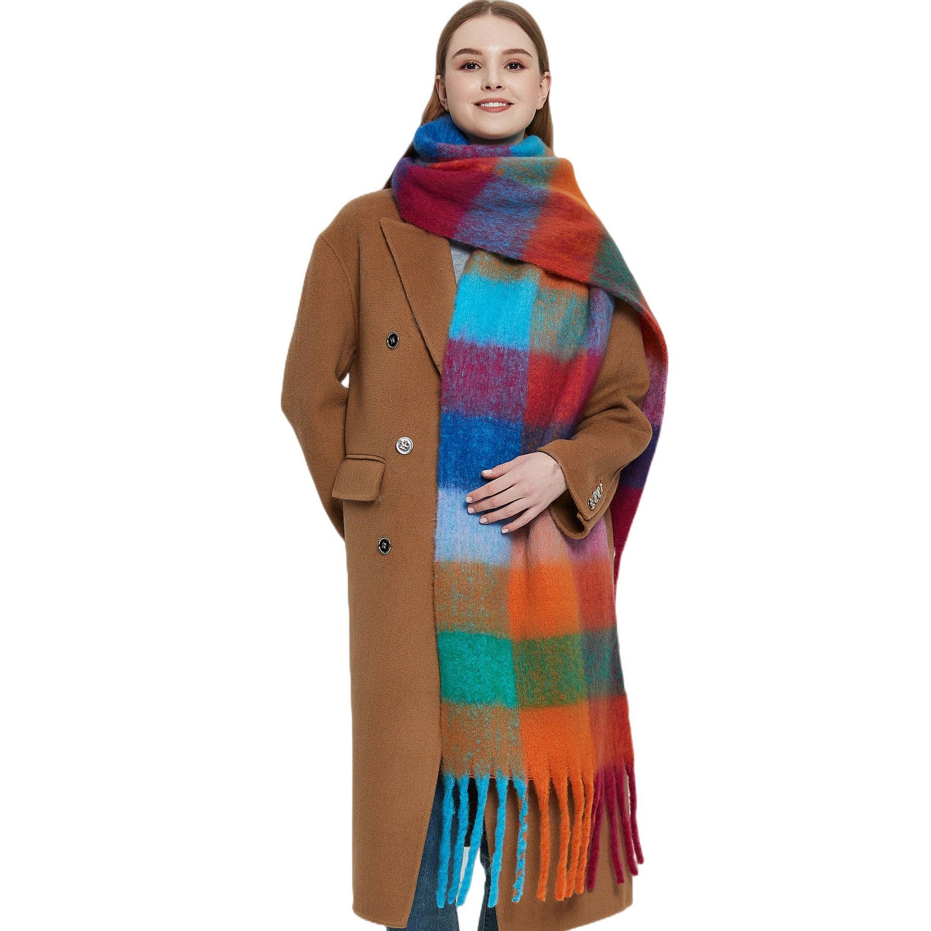 Dipped Shop - Wholesale Scarf - Women's - Coloful Plaid Tassel Scarves DPKS101264