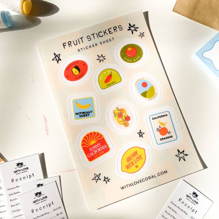 Fruit Stickers Sticker Sheet for wholesale by With Love, Coral