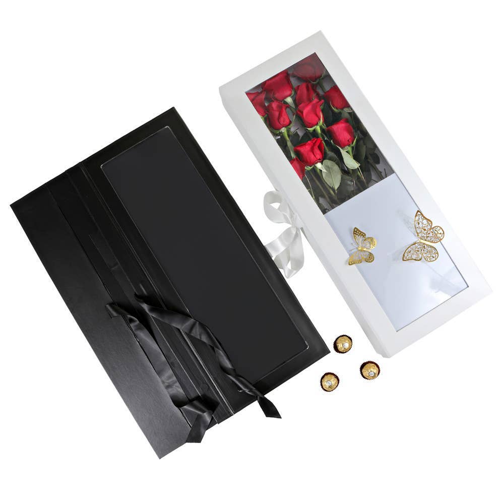 UNIKPACKAGING - Vente Coffrets cadeaux - Grandes boîtes-cadeaux pour roses avec fenêtre transparente et ruban5