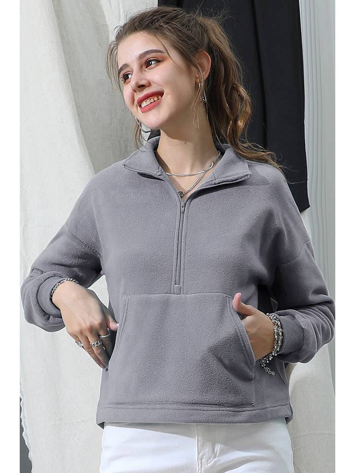 Lily Clothing - Wholesale Fleece - Women's - NECK HALF ZIP UP FLEECE PULLOVER ANORAK JACKET2