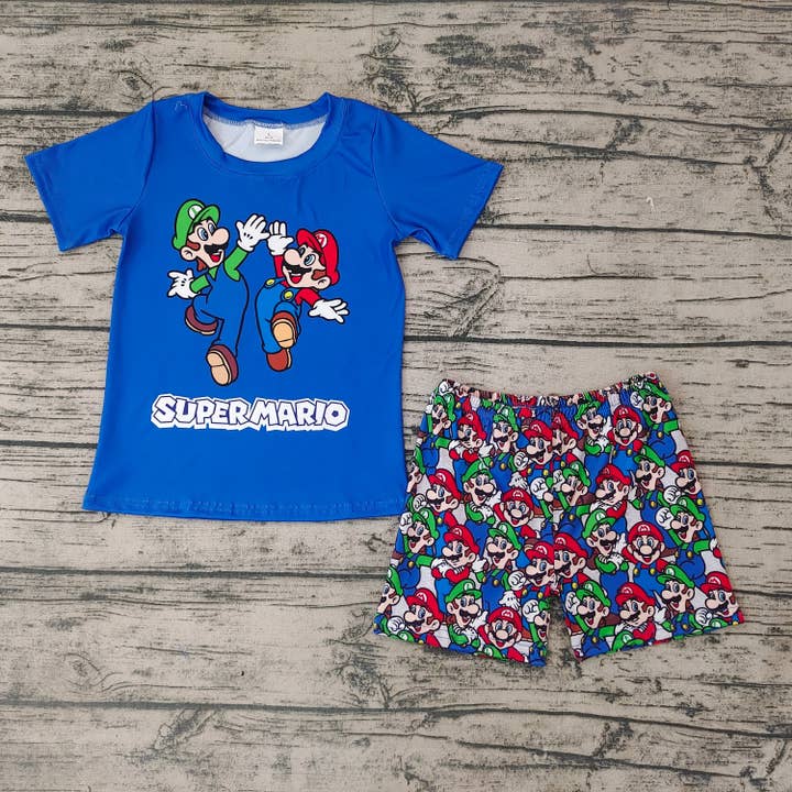 Aier Wholesale - Vente Ensemble haut et short – enfant - Ensembles de vêtements à chemises bleues pour bébés garçons1