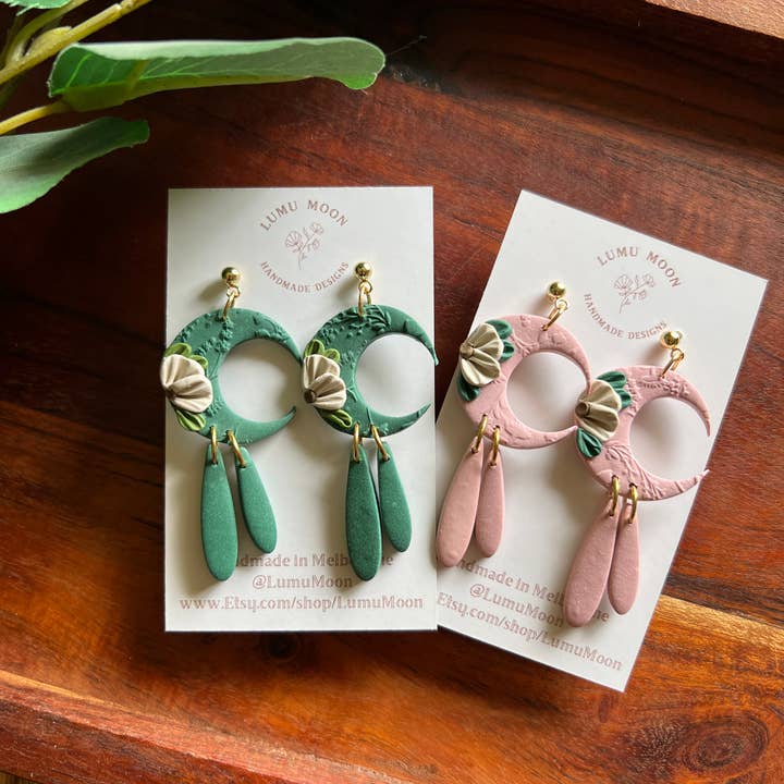 Floral Moon Earrings for wholesale by Lumu Moon Handmade Designs