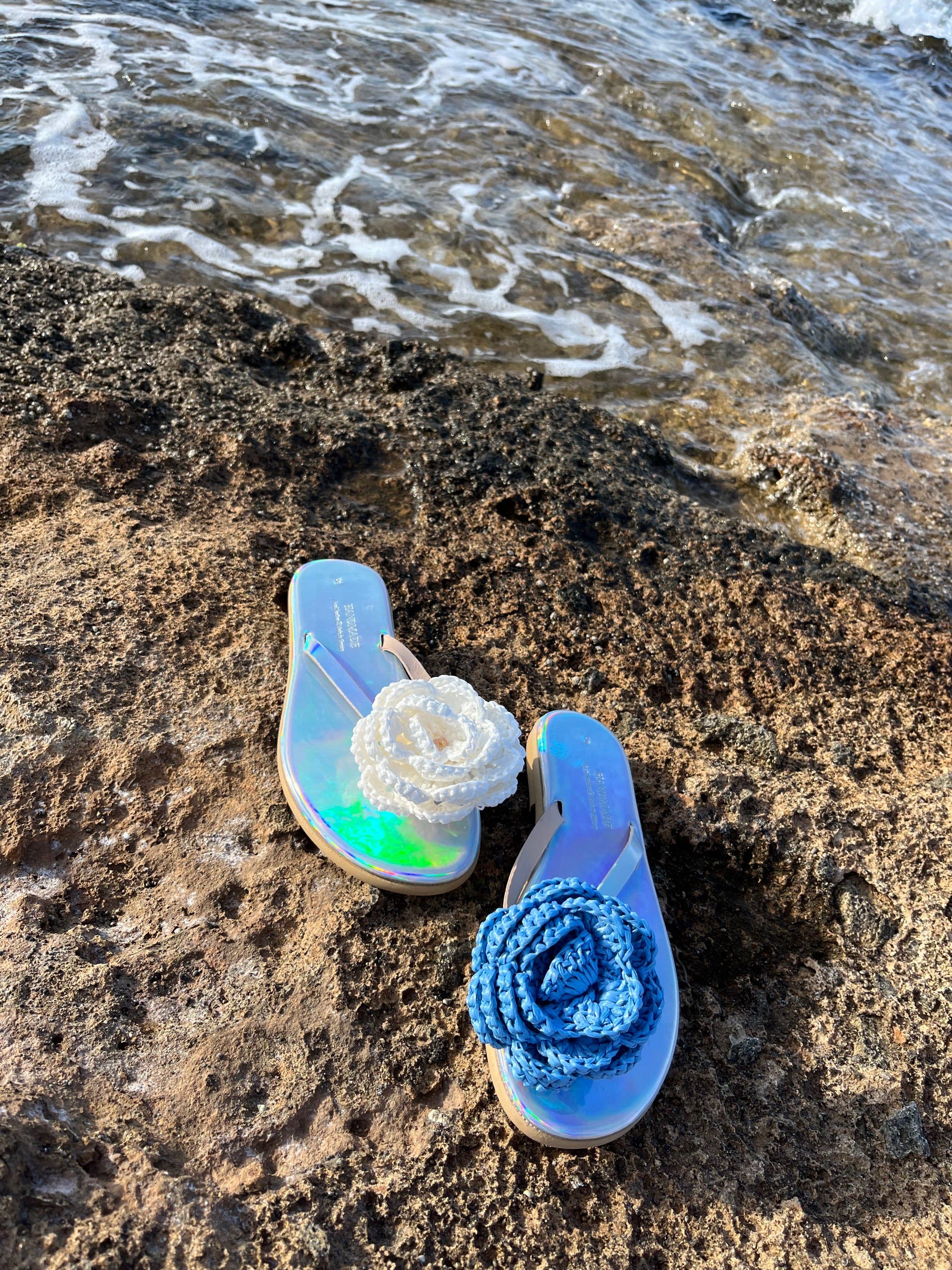 SIBYLLADELPHICA - Vente Sandales – femme - Tongs en tissu faits main avec fleurs tissées3