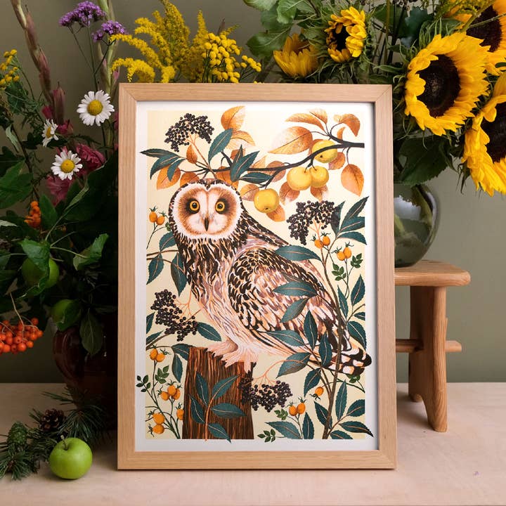 Printer Johnson Ltd – wholesale Art print – Autumn Owl | A3 Risograph Print, wall art | Nature2