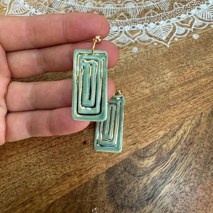 Wolf and Clay Pty Ltd - Wholesale Dangle Earrings - Ceramic Earrings - Rectangle with Gold