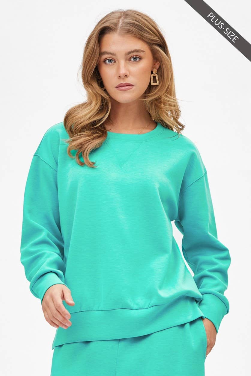 Dear Scarlett - Wholesale Lounge Set - Women's - PLUS SIZE Crew Neck Pullover + Jogger Set TRVSET-MALIBUP16