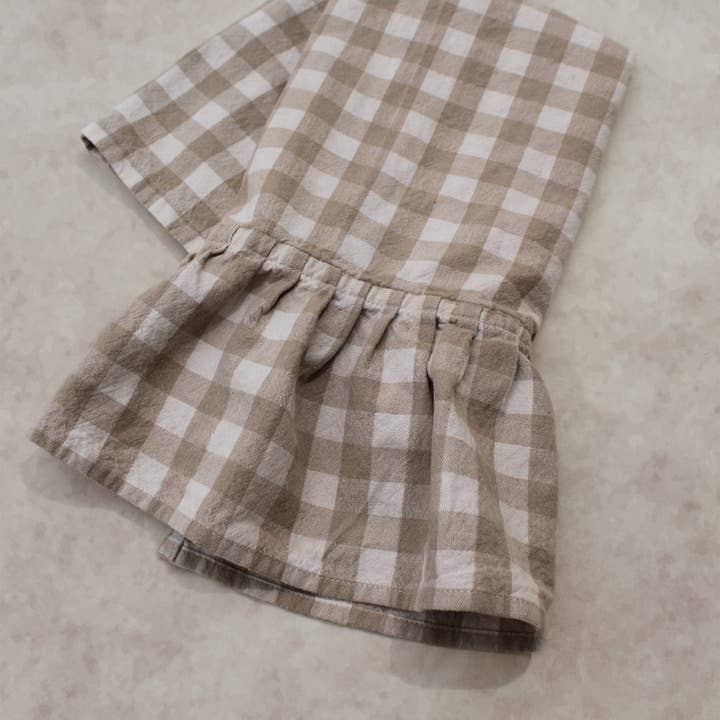 Hazelnut Ruffled Gingham Dish Towel for wholesale by Galley and Fen
