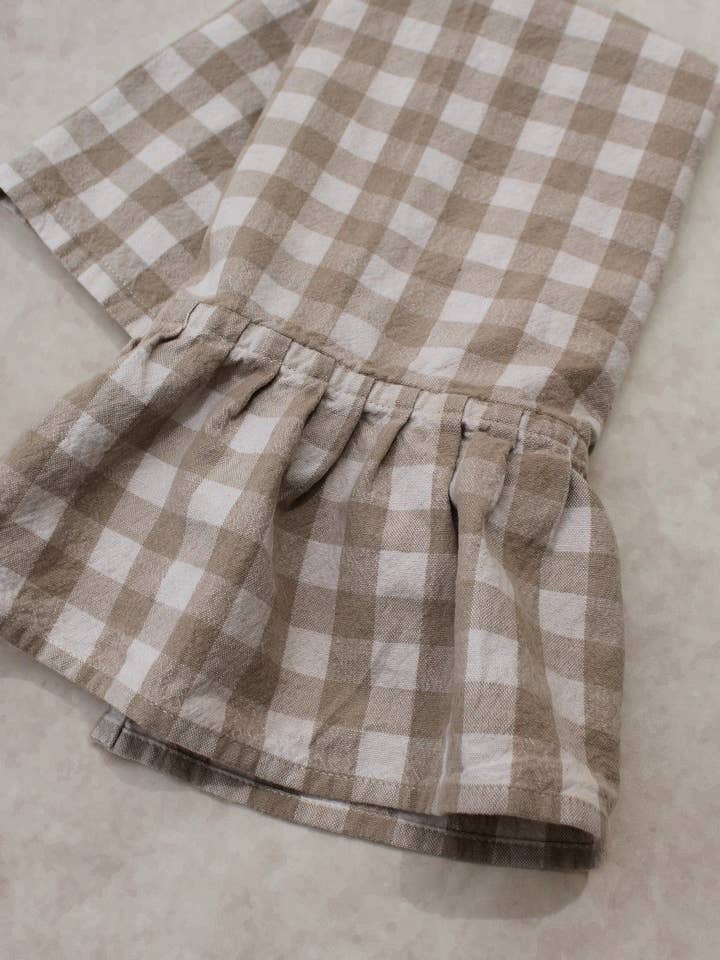 Hazelnut Ruffled Gingham Dish Towel for wholesale by Galley and Fen