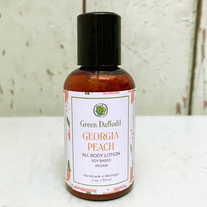 Georgia Peach Mini Soy Lotion Bottle for wholesale by Green Daffodil Bath & Body