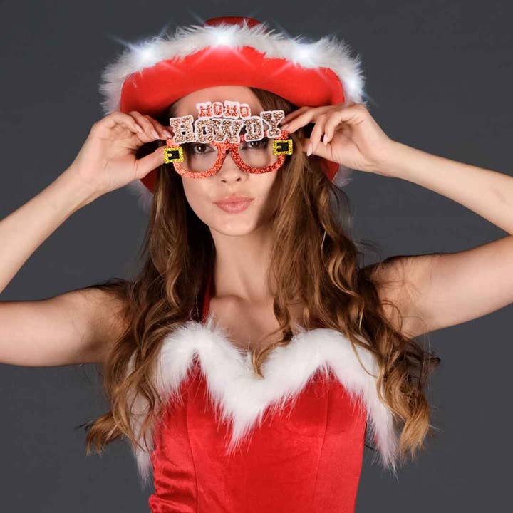 Funcredible - Vente Chapeau de cowboy – femme - Chapeau de cowgirl de Noël lumineux pour femme avec lunettes2