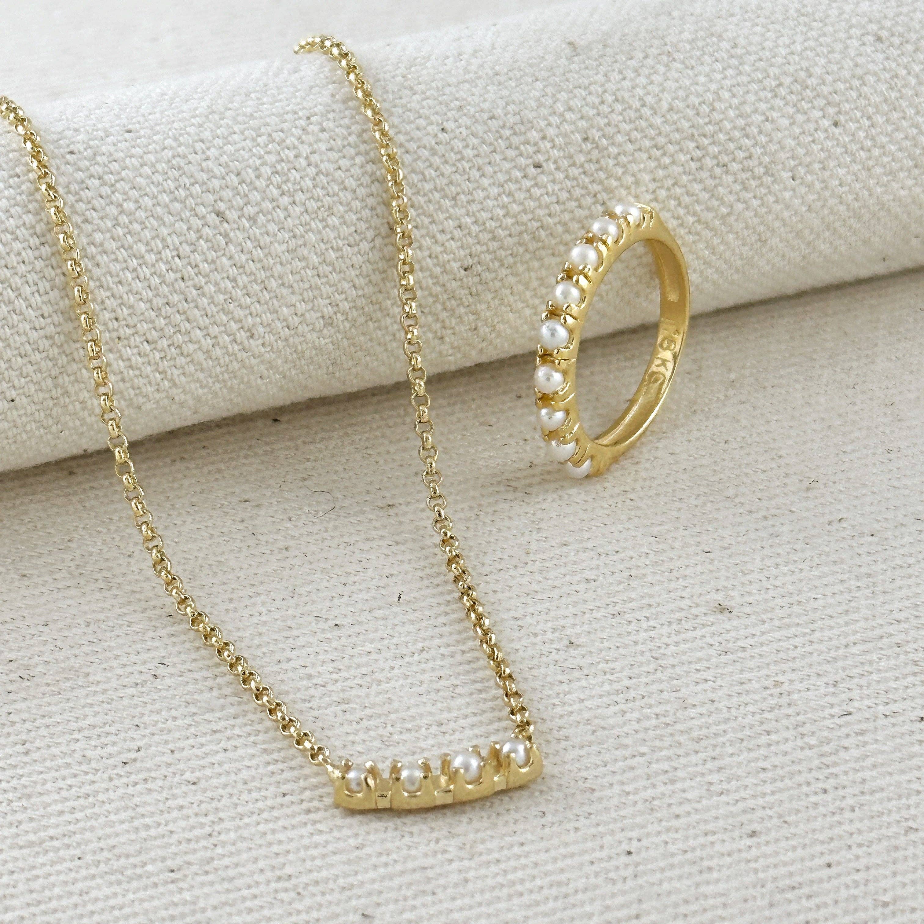 GoldFi - Wholesale Band/Stacked Ring - 18k Gold Filled Fresh Water Pearl Band Ring1