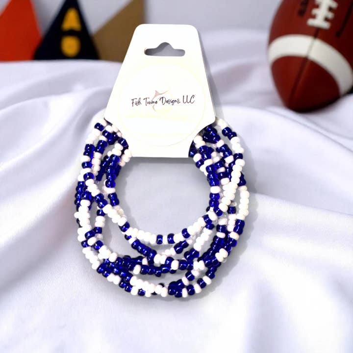 Fish Towne Designs, LLC - Wholesale Jewelry Set - Royal Blue and White Game Day Seed Bead Bracelet Stack