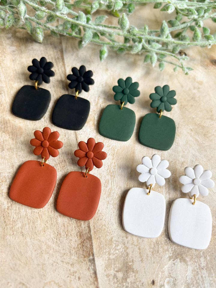 Handmade Fall Floral Polymer Clay Dangle Earrings for wholesale by hunterclayco | Polymer Clay Earrings