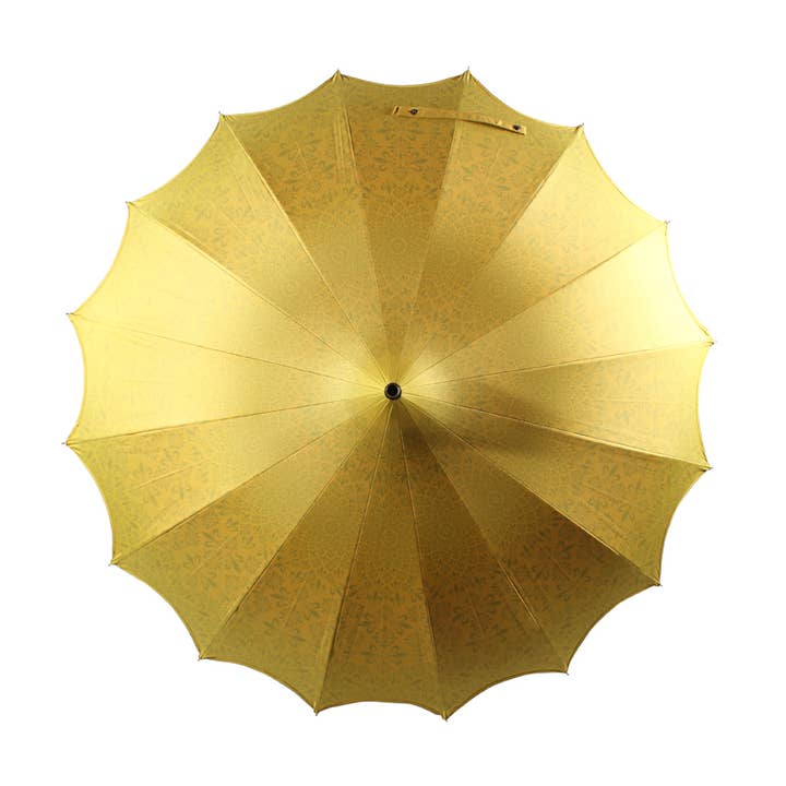 Boutique Patterned Pagoda Umbrella Scalloped edge Yellow for wholesale on Faire