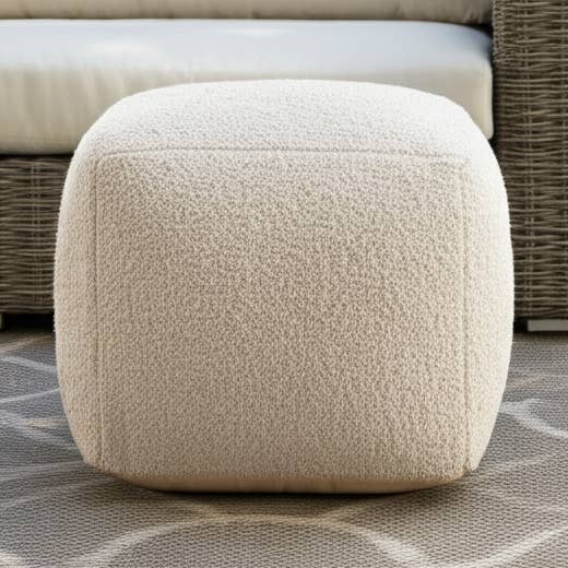 18" Beige Polyester Cube Outdoor Pouf Ottoman for wholesale by HomeRoots