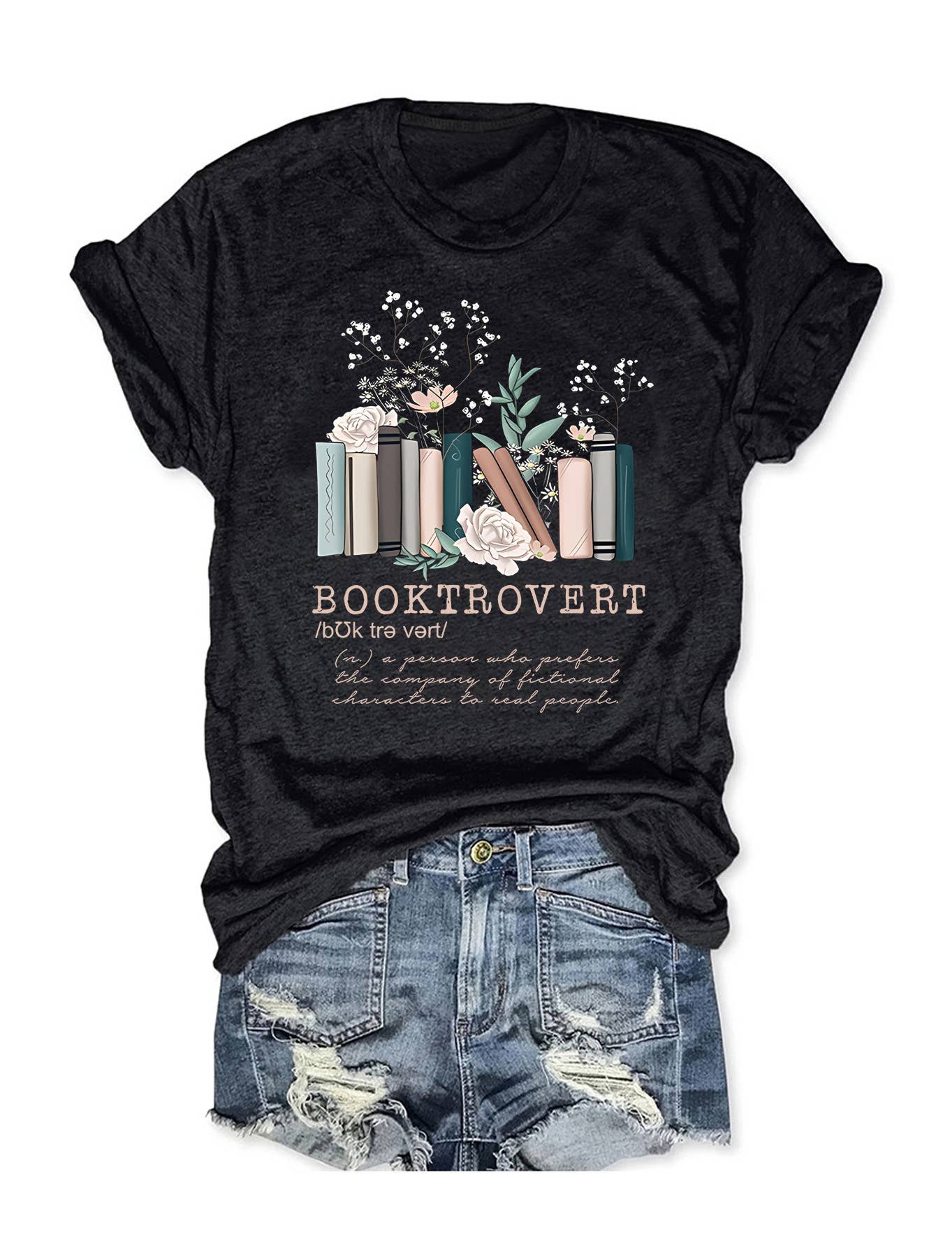 Rosa Clothing - Vente T-shirt sérigraphié – femme - T-shirt graphique Booktrovert à manches courtes et col rond0