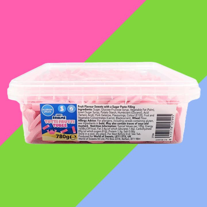 Gaffney's Sweets & Treats Wholesale - Wholesale Boiled sweets - Candy Realms Tutti Frutti Tubes Tub 1x780g Tub2