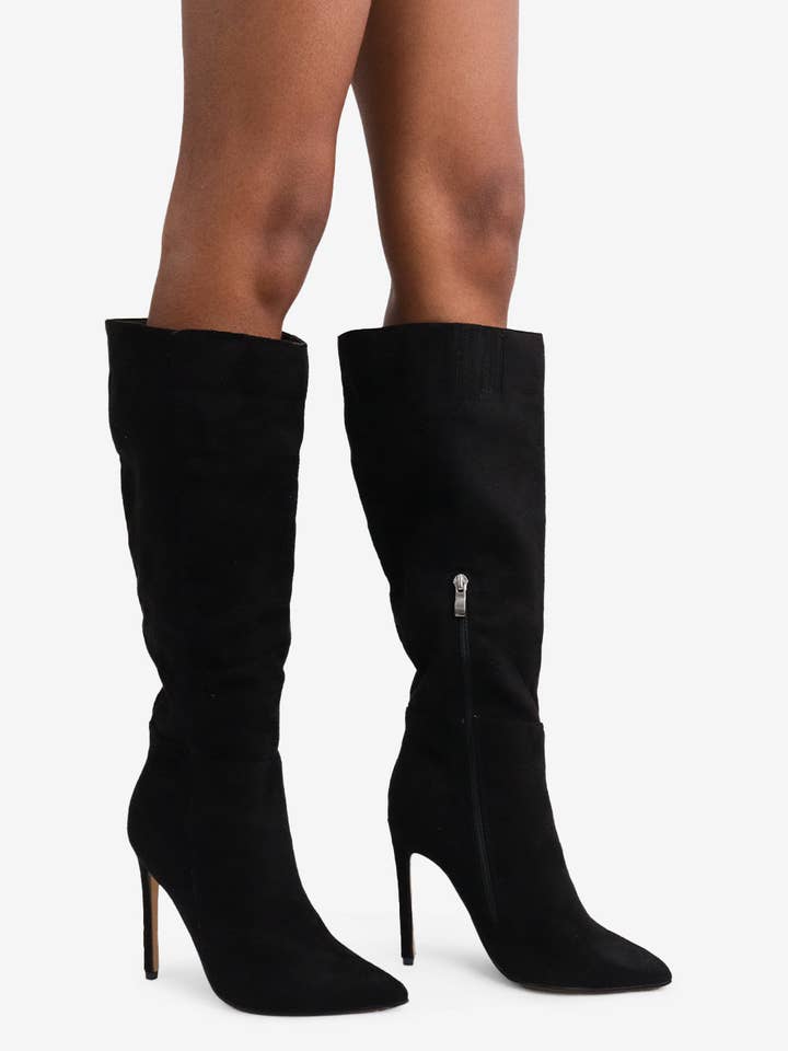 Black HOMAGE - Suede Knee-High Boots for wholesale on Faire1