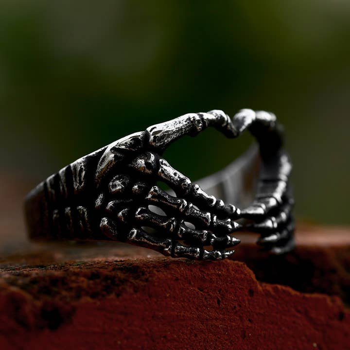 Men's Skeleton Hand Bones Heart Ring for wholesale by Gemcohub