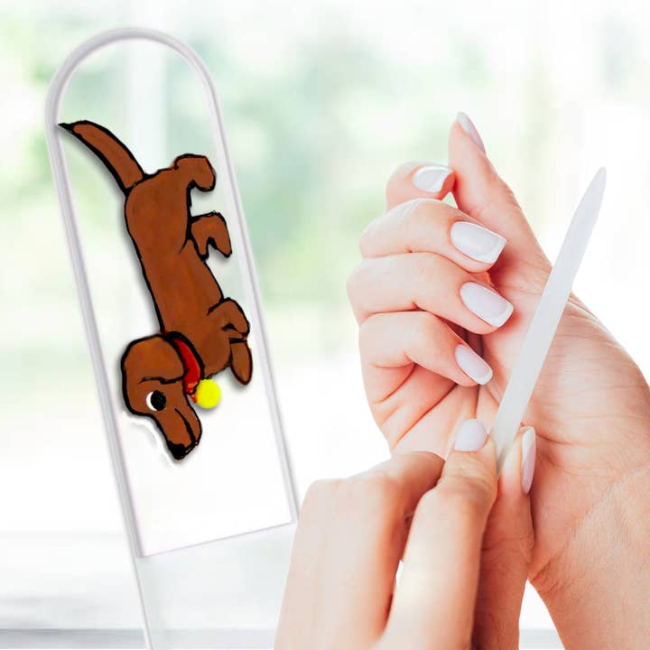 Dachshund Puppy Dog Pet Hand Painted Czech Crystal Nail File for wholesale by Classy Nail Files