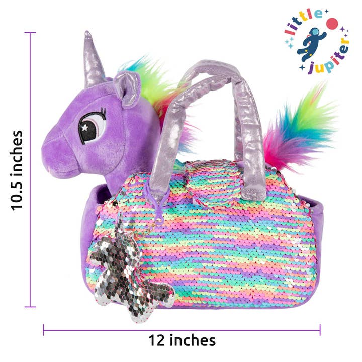 AYK Brand – wholesale Stuffed/plush toy – Kids & baby – Little Jupiter Pet Plush Set with Bag - Purple/Rainbow Unicorn4