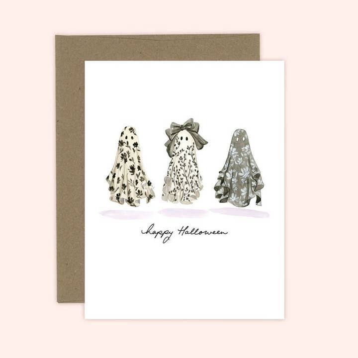 Floral Ghosts Halloween Card for wholesale by Almeida Illustrations
